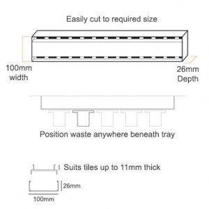 Brushed Aluminium tile insert linear shower waste grate specs Australia